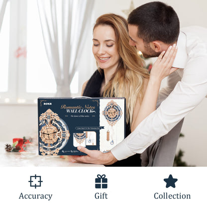 ROKR 3D Wooden Puzzles for Adults, Wooden Puzzle Clock, Mechanical Building Model Kits, DIY Model Kits Brain Teaser Puzzles, Crafts/Hobbies/Gifts for Teens (Romantic Notes Clock)