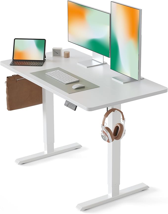 CubiCubi Electric Standing Desk, 40 x 24 Inches Height Adjustable Sit Stand Desk, Ergonomic Home Office Computer Workstation, White