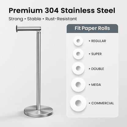 Cesun Extra Weighted Base Toilet Paper Holder Stand - SUS304 Rust Proof Free Standing Tissue Roll Holder for 4 Rolls, No Tipping, No Slipping, Brushed Nickel