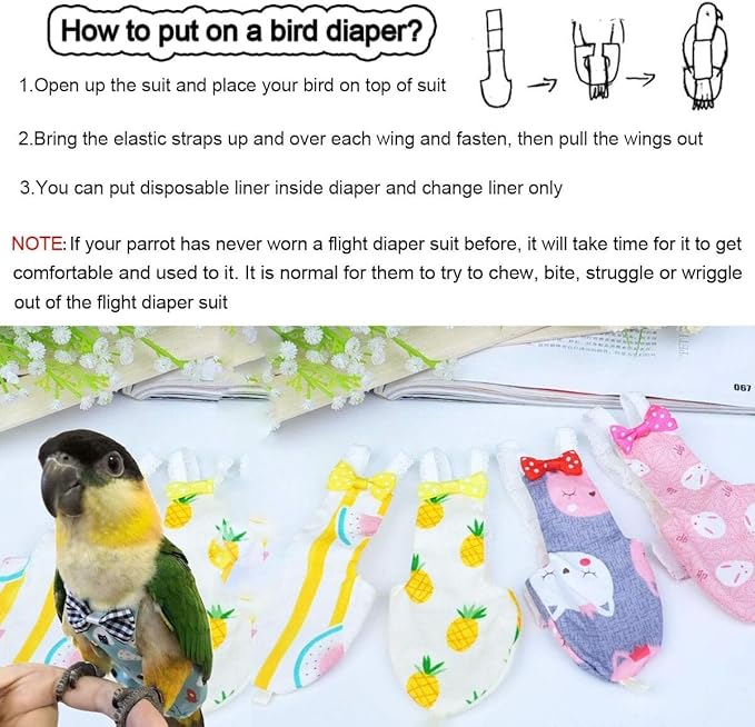 Diaper Flight Suite Liners for Birds Protective Nappy with Waterproof Inner Layer Cute Urine Wet Suit for Parrot Macaw African Budgies Conure Monk Parakeet (S,Grey)