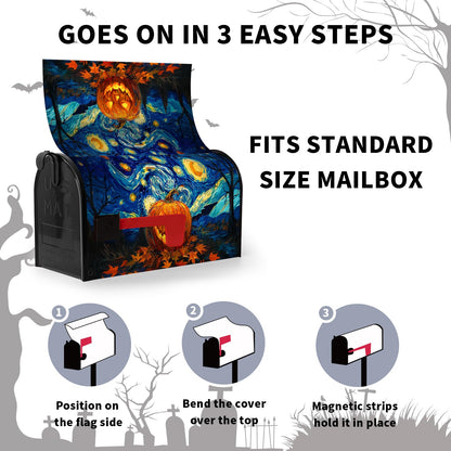 Dacawin Halloween Pumpkin Magnetic Mailbox Covers Standard Size 18 x 21 Van Gogh's Starry Night Mailbox Wraps Cover Oil Painting Decorations Post Box Cover for Garden Yard Outdoor Decor
