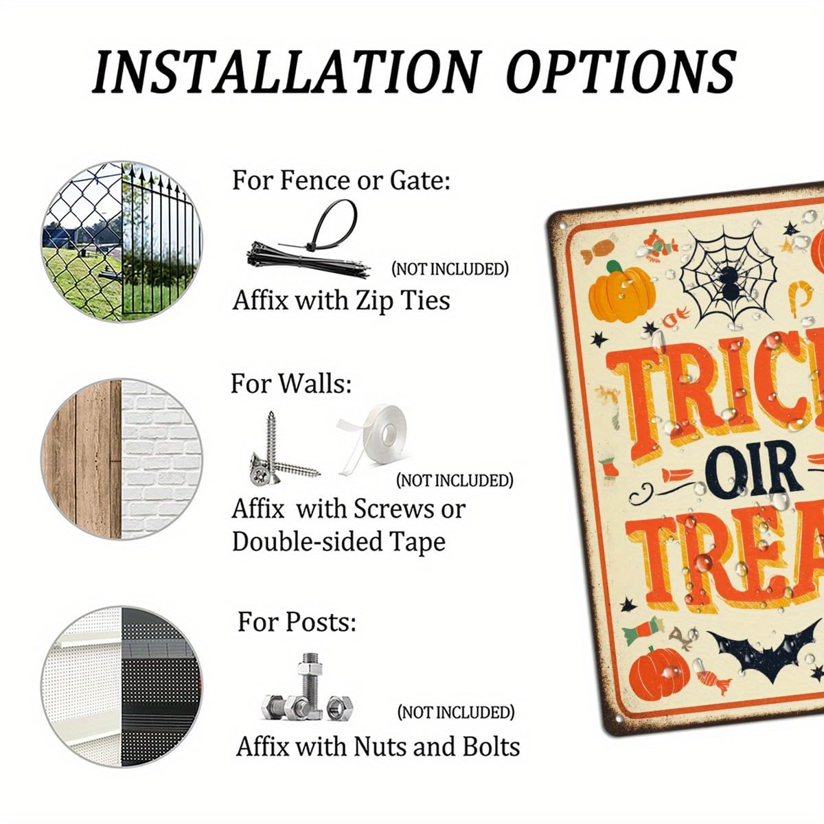 Trick or Treat Halloween Pumpkin Spider Web Candy Retro Metal Tin Sign Wall Art Decor for Front Door Home Halloween Party Indoor Outdoor 8x12 Inch