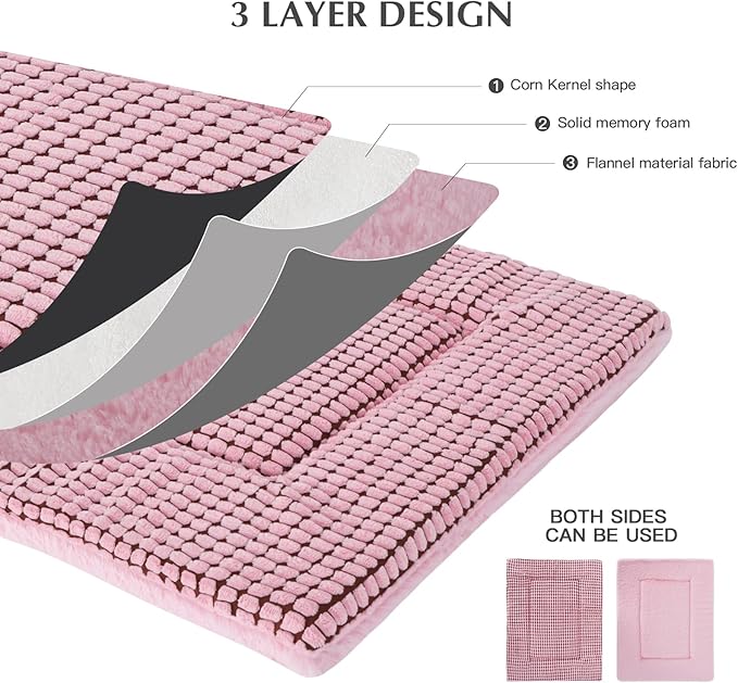 BVAGSS Reversible Dog Crate Pad, Memory Foam Pet Bed Mat, Soft Warm Machine Washable Sleeping Kennel Mattress for Small Medium Dogs XH079 (36''x23''x1.6'',Pink)