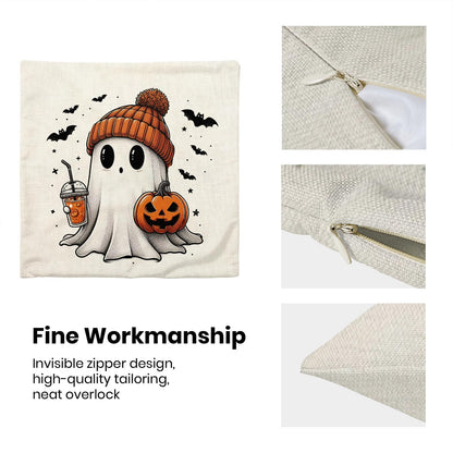 Halloween Pillow Covers 20 x 20 Inch, Burnt Orange Pumpkin Decor Throw Pillows for Home Couch Bed, Black Cream Cute Ghost Bat Fall Outdoor Decorative Pillowcase Linen Cushion Cover Set of 2