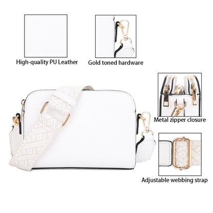 EVVE Crossbody Bags for Women Trendy Small Crossbody Camera Bag Purse Vegan Leather Triple Zip Crossbody Purses with Extra Long Webbing Strap| WT