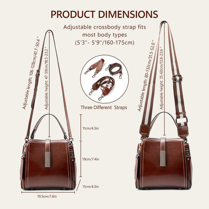 MoreFarther Genuine Leather Crossbody Bags for Women, Designer Leather Purses Bucket Shoulder Bag with Adjustable Straps(Coffee)