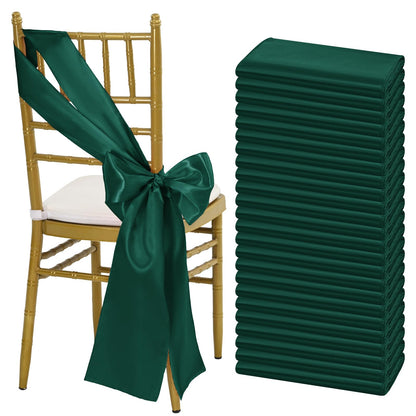 LOKUME Satin Chair Sashes - Dark Green Ribbon Ties for Wedding, Birthday, Banquet & Event Decoration (50 PCS, 7 x 108 Inch)