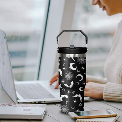 Xchearser Gothic Tumbler with Handle and Flip Straw for Women Men, 30oz Halloween Goth Stainless Steel Insulated Cup, Witch Moon Water Bottle Travel Coffee Mug Gifts
