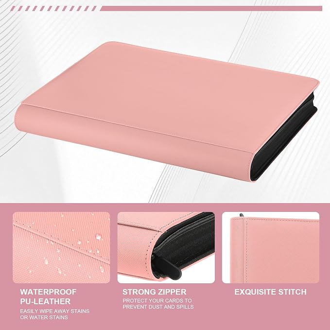 16 Pocket Toploader Binder,Holds 640 Top Loaders,Top Loader Binder for 3" x 4"Rigid Cards,Sleeves Card Collection Binder,20 Double Sided Pages,Compatible with Trading & Sports Holder (16Pink)