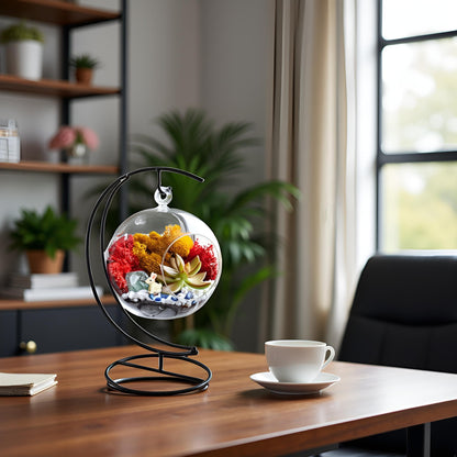 Creations by Nathalie DIY 5" DIY Globe Terrarium Kit - Build Your Own Glass Terrarium for Adults & Teens with Moss, Crystals, Tools & Decorative Figurine - Mini Ecosystem (Plant Not Included)