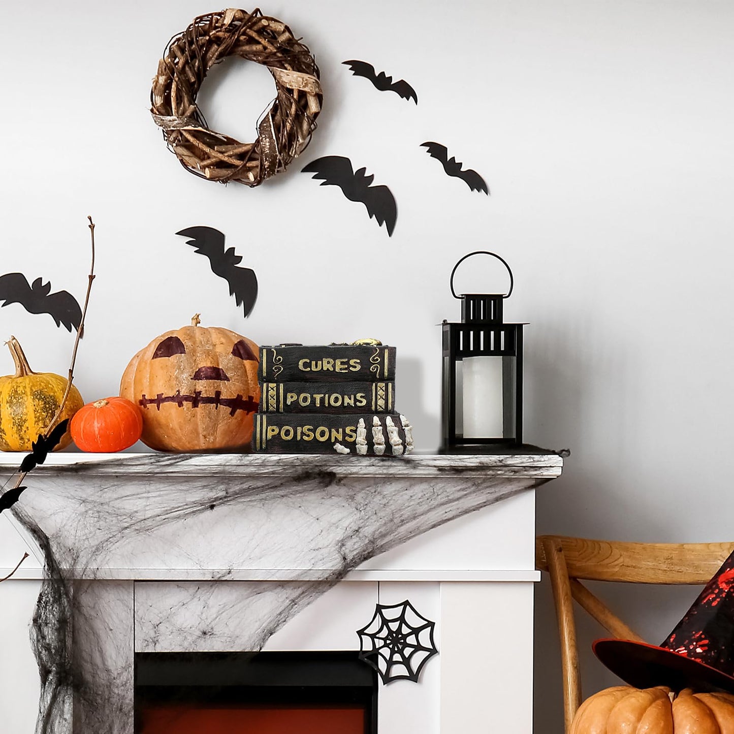 Namalu Witch and Wizard Spellbook Tabletop Decoration, Halloween Resin Witch and Wizard Spellbook Table Decorations, Halloween Resin Book Stack Decor for Home Table Mantel Fireplace (Classic Style)