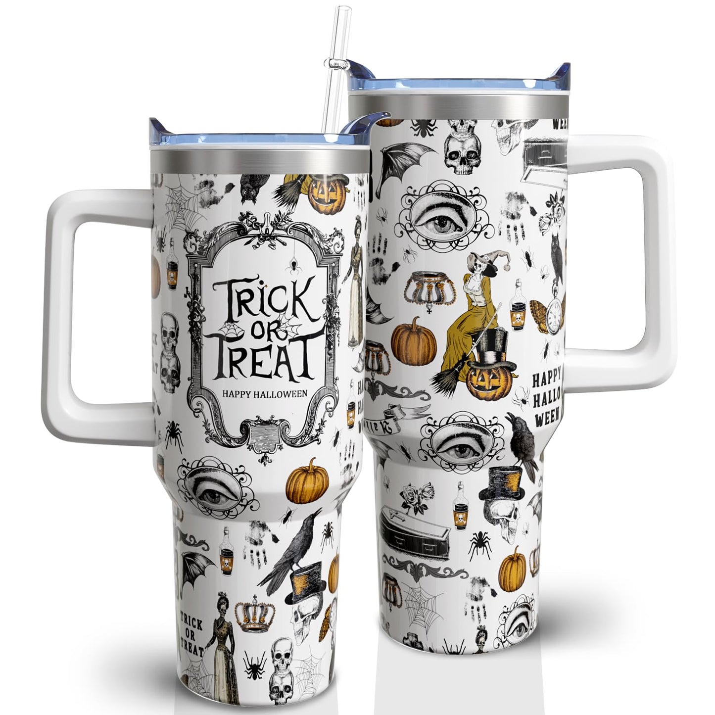 qoepfnsh Halloween Tumbler 40 oz Tumblers with Handle and Straw Goth Gothic Stainless Steel Insulated Coffee Cups Mugs Halloweens Gifts Stuff for Women Girls