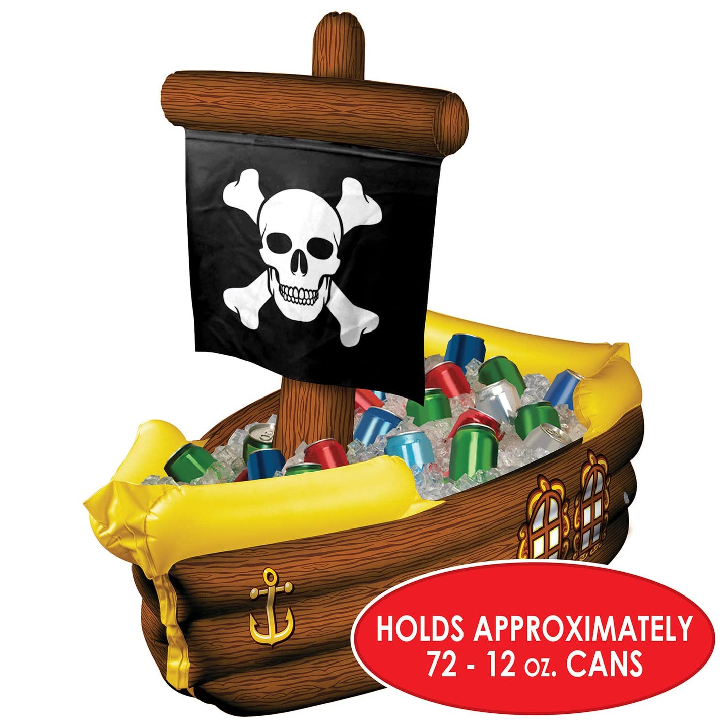Beistle Inflatable Pirate Ship Coolers, 2 Pack, 33” x 39”, Each Holds Approx. 72 12oz. Cans – Pirate Party Decorations, Inflatable Cooler, Pirate Decorations, Inflatable Cooler for Parties