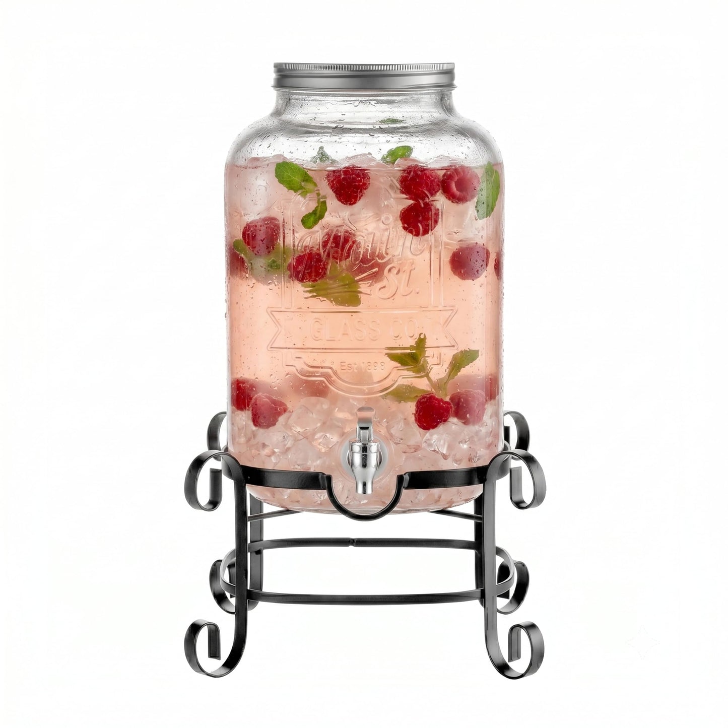 Style Setter Beverage Dispenser Cold Drink Dispenser w/ 3-Gallon Capacity Glass Jug, Metal Stand & Leak-Proof Acrylic Spigot Great for Parties, Weddings & More