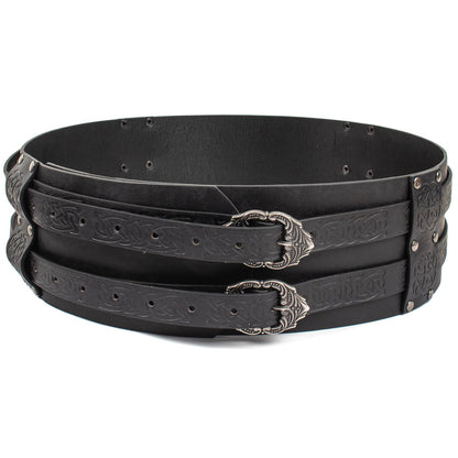 SUMGOGO Retro Waist Belt Medieval Viking Leather Waist Armor Knight Wide Corset Belt Renaissance Halloween Cosplay Costume (Black)