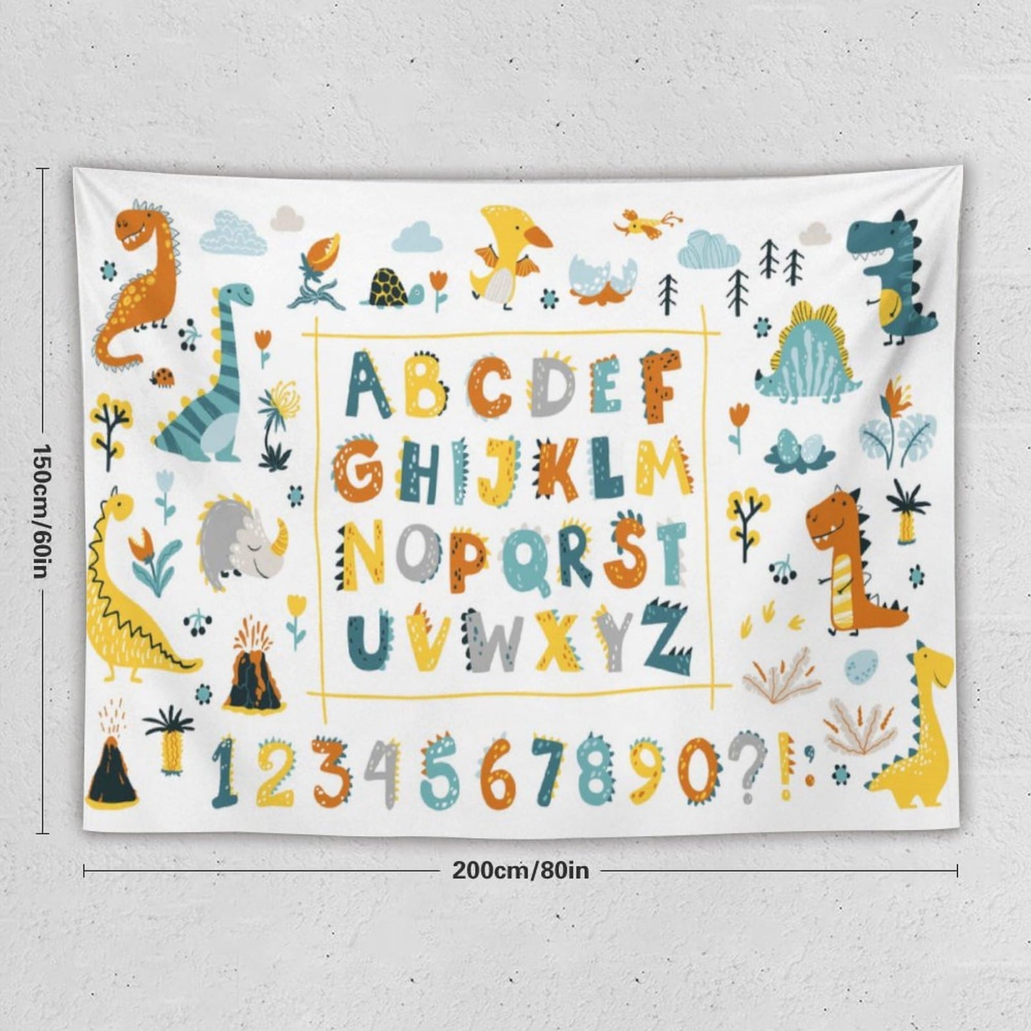 DDCBNS Cartoon ABC Alphabet Tapestry for Kids Boys Girls,Cute Dino Funny Animal Print Educational Tapestry Wall Hanging Home Décor for Study Bedroom Living Room Nursery 80" x 60"