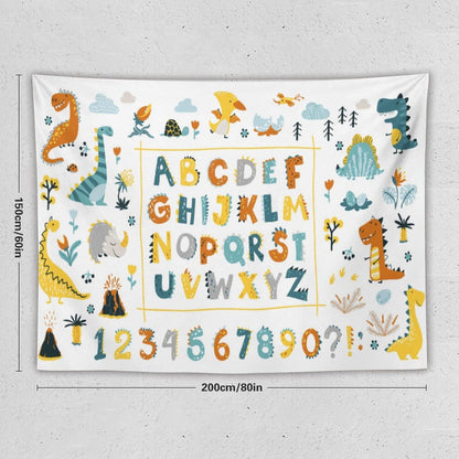 DDCBNS Cartoon ABC Alphabet Tapestry for Kids Boys Girls,Cute Dino Funny Animal Print Educational Tapestry Wall Hanging Home Décor for Study Bedroom Living Room Nursery 80" x 60"