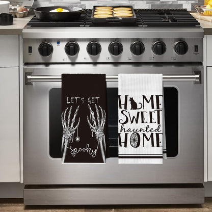 Artoid Mode Skeleton Hand Spooky Halloween Kitchen Dish Towels, 18x26 Inch Quick Dry Microfiber Hand Towels for Kitchen Drying Set of 4