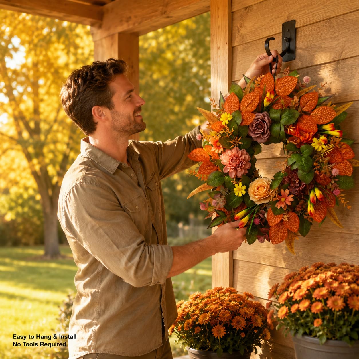 JYJXCOS Fall Wreaths for Front Door, 20 Inch Orange Autumn Wreath