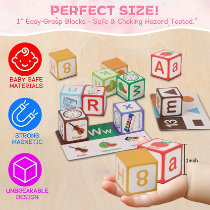 ElapseGlow Magnetic Alphabet Blocks for Toddlers 1-3, 26 PCS ABC & Number Stacking Blocks with 9 Learning Cards, Educational Montessori STEM Toys for Kids Ages 3+ ，MontessoriToys for Boys Girls Gifts