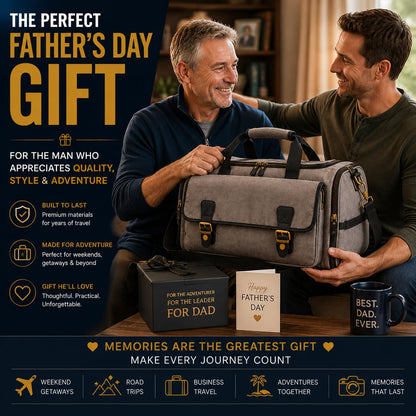Oversized Canvas Weekender Duffel Bag for Men, Gift for Dad, Genuine Leather Trim & Brass Hardware, 23" Carry-On Travel Bag, Large Overnight Weekend Bag, Gray