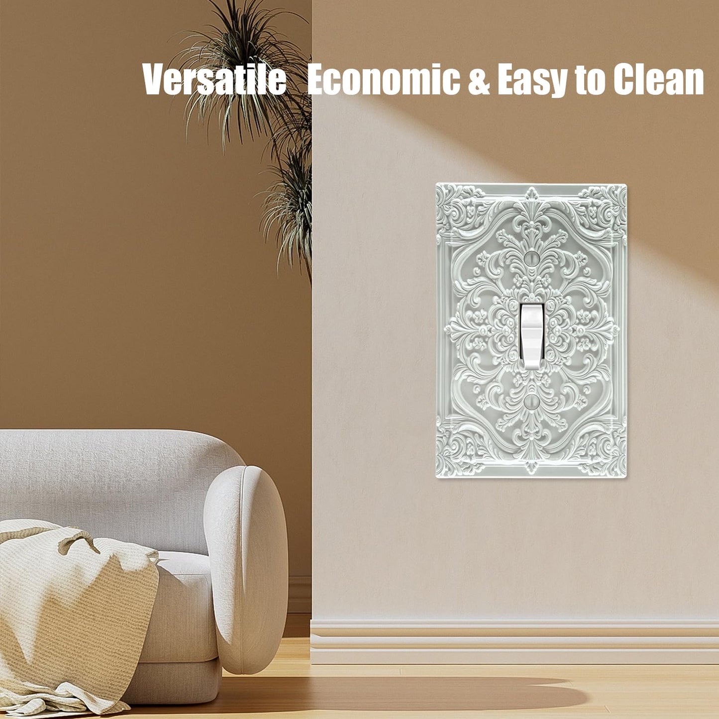 Spshian Decorative Light Switch Plate Covers White Flower Elegant 3D Floral Embossed 1 Gang Light Switch Cover Plate Single Toggle Wall Plate Outlet Covers Faceplate for Bedroom Home Decor