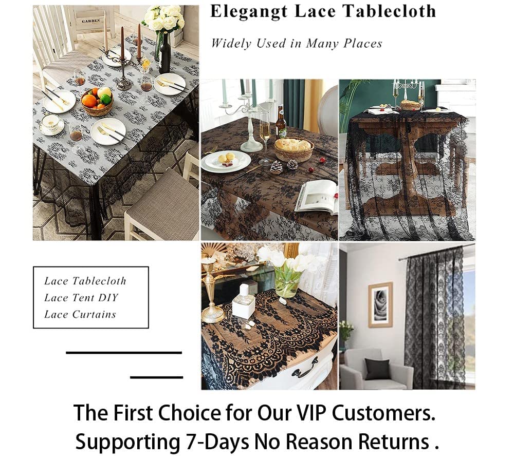 ShinyBeauty Lace Tablecloth Rectangle 60''x120'' Black Lace Party Tablecloth Rustic Floral Lace Table Cloth Vintage Lace Overlays Tea Party Tablecloth Lace Fabric Table Cover Embroidered Lace Table