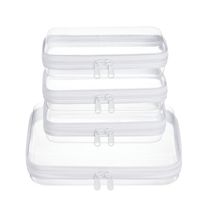 WELPIRT 4 pcs Clear Zipper Pouches,Hard Shell Zipper Case, Toiletry Bag for Travel, CLear Diaper Bag, Toiletry Pouch, Travel Organizer, Cosmetic Bag,Toy Storage Bins (M+3S)