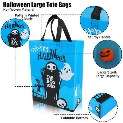CCINEE 12PCS Halloween Non-Woven Bags with Handle，Large Size Reusable Halloween Trick or Treat Tote Bags for Party Favors Supplies，15.7"×11.8"×5.9"