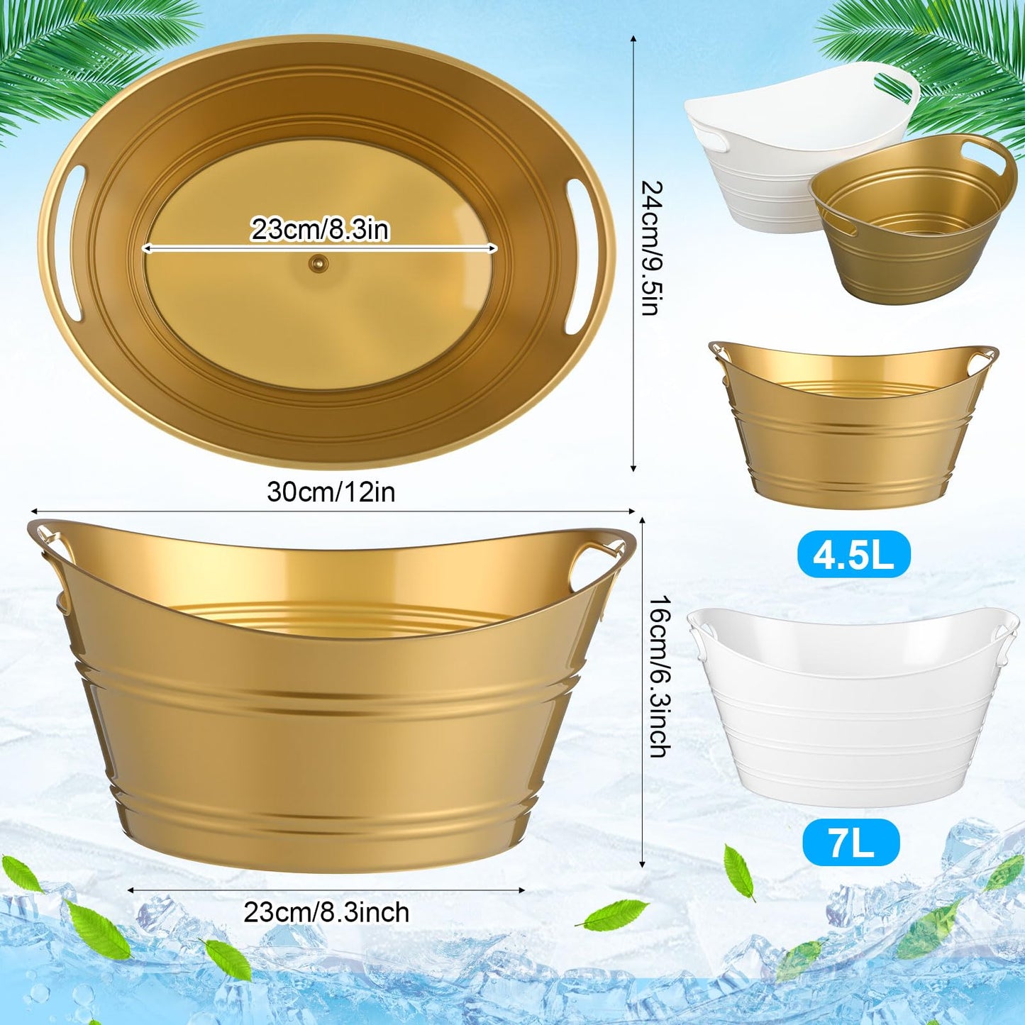 Patelai 6 Pcs Ice Buckets Bulk, Plastic Ice Buckets with Handles, Oval Storage Tub, Large Capacity Drink Tub for Party Bar Wine Beer Champagne Beverage Bottle Cooler(4.5 Liter,Gold)