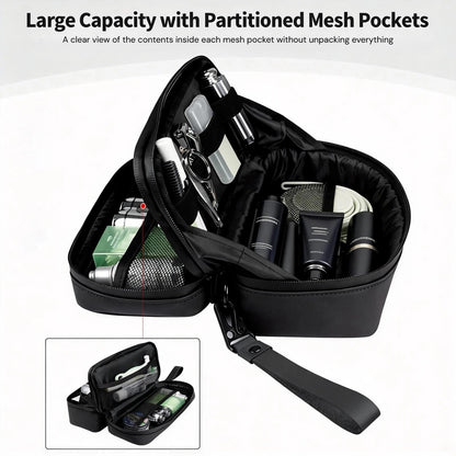 T-carbon Carbon Fiber Lightweight Men's Travel Toiletry Bag, Waterproof Protective Hard Shell Hanging Dopp Kit with Dual Pockets, Shaving Grooming Organizer, Compact Travel Essentials, Black