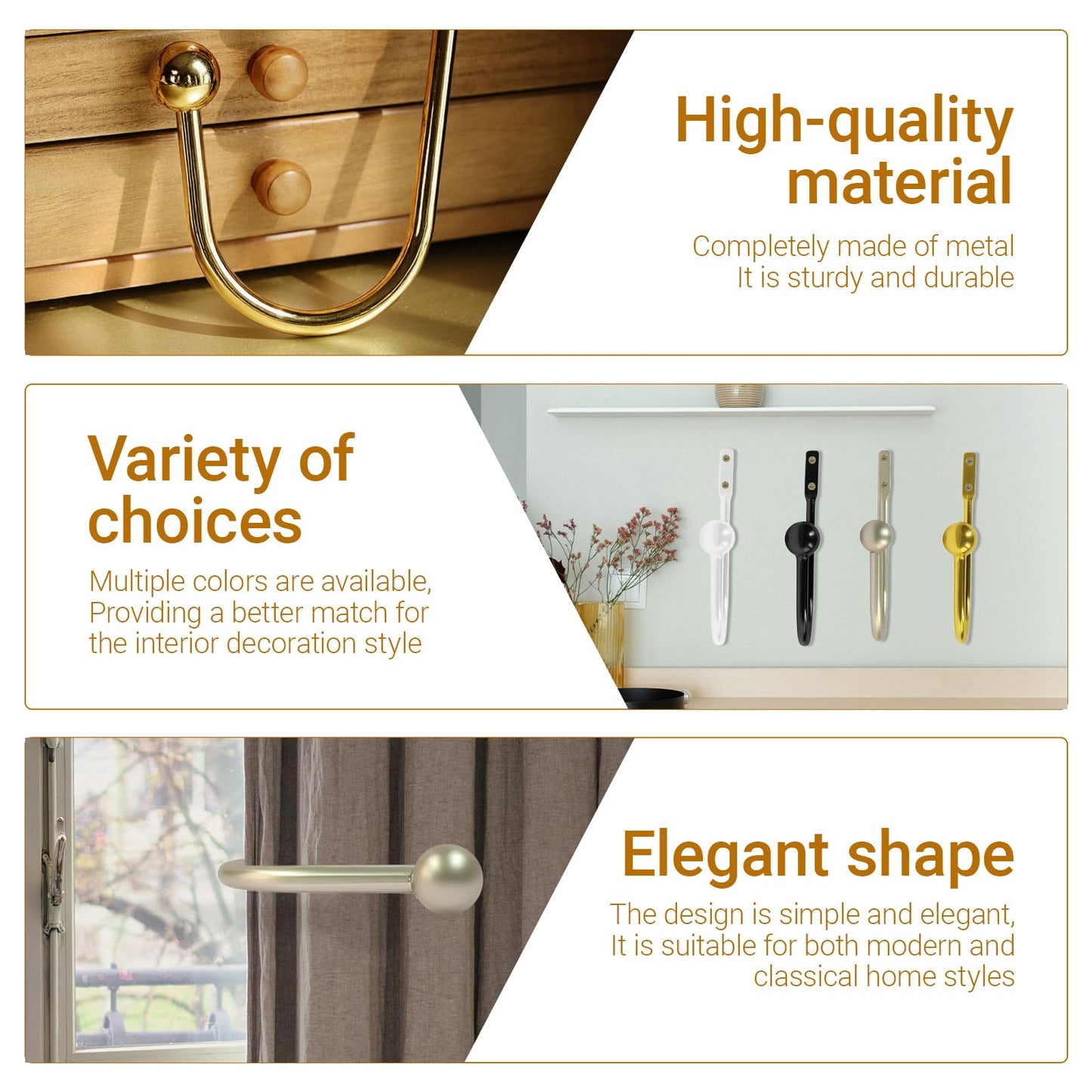 Gripebao 4 Pack Curtain Drapery Holdbacks, Curtain Pull Backs Wall Mount, Metal Tieback Hooks, Window Treatment Holdbacks, Decorative Curtain Holders for Wall, Curtain Tie Backs Side Hooks, Gold