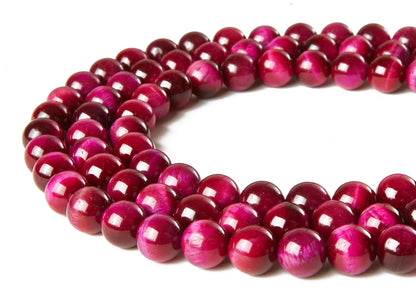 60pcs 6mm Magenta Tiger Eye Beads Natural Gemstone Beads Round Loose Beads for Jewelry Making