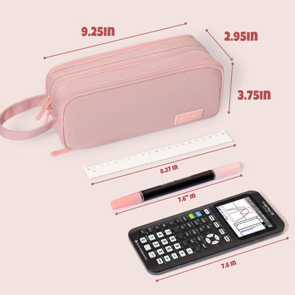 SUNEE Large Capacity Pencil Case with 3 Compartment, Extra Big Pencil Pouch, Pencil Bag with Zipper, Cute High Stationery Organizer, Oxford Pen Box School Supplies for Student Teen Girls Boys, Pink