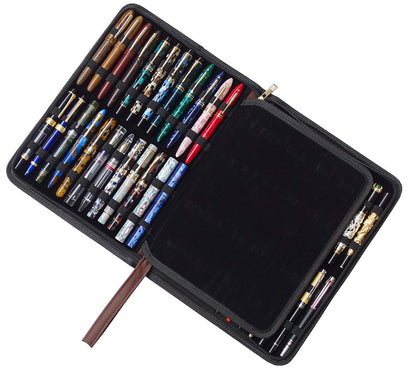 48 Fountain Pen Case, Rollerball Pen Holder PU Leather Bag Pouch Large Capacity for Your Collection - Brown