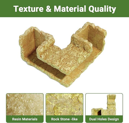 90° Corner Fish Cave Viewing Tunnels | Realistic Rock Formation Hideout for Shrimp, Plecos, Cichlids | BPA-Free Premium Resin, Safe for Aquarium (5.3”x5.3”x2.8”)