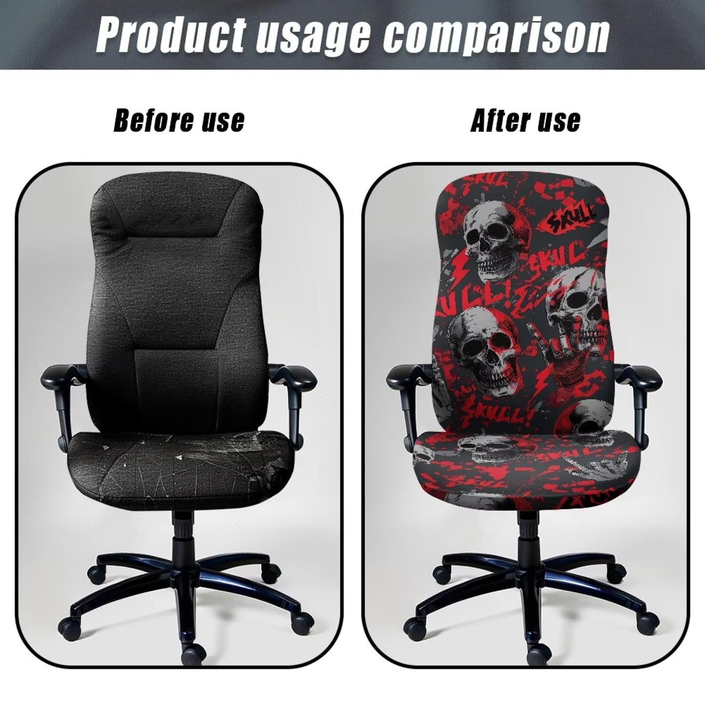 Voxugoniy Halloween Skull Office Chair Cover, Stretchable Computer Desk Chair Covers Computer Universal Protective Stretchable Chairs Seat Cover Desk Armrest Slipcovers