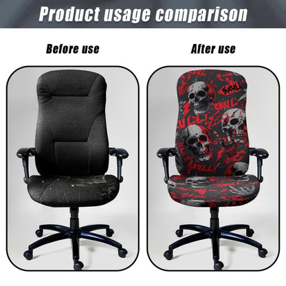 Voxugoniy Halloween Skull Office Chair Cover, Stretchable Computer Desk Chair Covers Computer Universal Protective Stretchable Chairs Seat Cover Desk Armrest Slipcovers