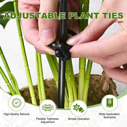 M METERXITY 6-Pack Adjustable Plant Ties, 12inch/30.48cm Silicone Flexible Multi-Function Sturdy Garden Twist Tie for Plant Support/Tree/Shrub/Vine, Reusable Support Twine [Black]