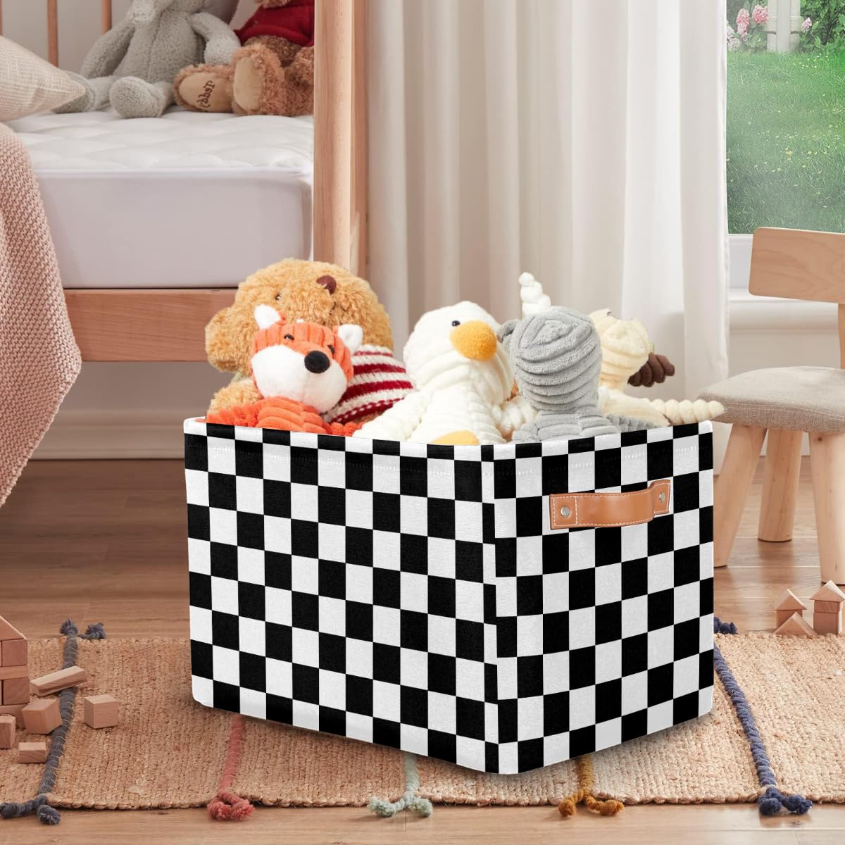 Ackutea Nursery Decor Storage Bins - Checkered Large Collapsible Rectangle Shelf Closet Organizer Baskets for Kids Dirty Clothes, Bedroom,Bathroom,Toy Bin,Gift Basket