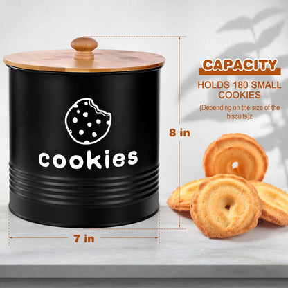 LUKMILEE Cookie Jars with Lids Airtight, Large Cookie Tins, 1.5 Gallons Cookie Jar for Kitchen Counter Decorative, Farmhouse, Christmas, Mother's Day Gift Cookie Storage Containers (Black)