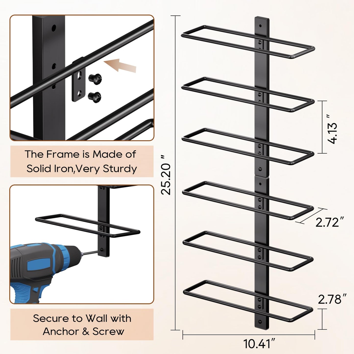 B4Life Wine Rack and Holder Wall Mounted 12 Bottles, Metal Hanging Mount Racks for Wall, Liquor, Champagne for Bottles Storage Home Bar, Cellar and Kitchen, Dining Room (Black, 12 Bottle)