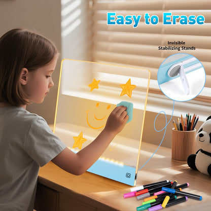 Rechargeable LED Drawing Board for Kids, 16" Light Up Acrylic Dry Erase Board, Lumi Board LED Note Board with Invisible Stand Glow Doodle Board Birthday Easter Gifts for Kids Blue