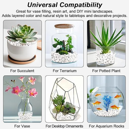 Terrarium Supplies,Virekm River Rocks Decorative Ornamental Pebbles,Garden Landscaping Stones,Gravel Filler for Home Decoration Flower Bed Fish Tank Plants Vases Succulents (1, White, 1 Pounds)