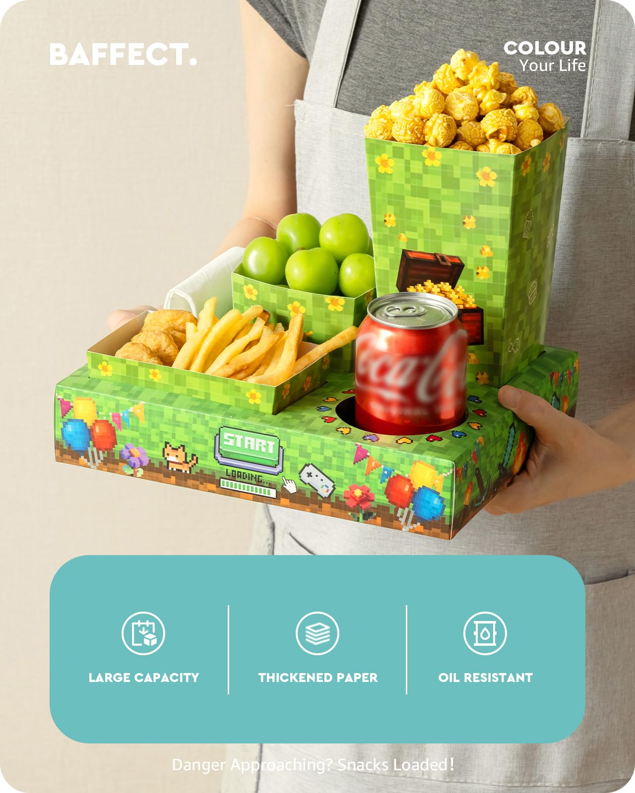 Baffect Movie Night Snack Trays 100pcs Include 20 Pixel Party Trays, 20 Popcorn Boxes, 20 Salad Bowls, 20 Nacho Bowls, 20 Movie Party Invitations, Outdoor Movie Night Supplies For Nacho Bar