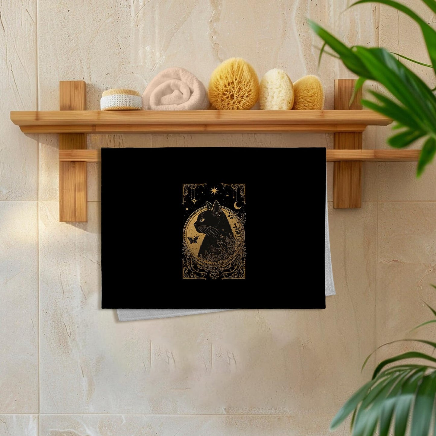 GWFSJYU Gothic Tarot Cat Kitchen Towels, Witchy Black Gold Dish Tea Towels for Kitchen, Witchy Cat Gifts for Cats Lovers Women, Cats Decorative Hand Towels for Bathroom, 16x24 Inch