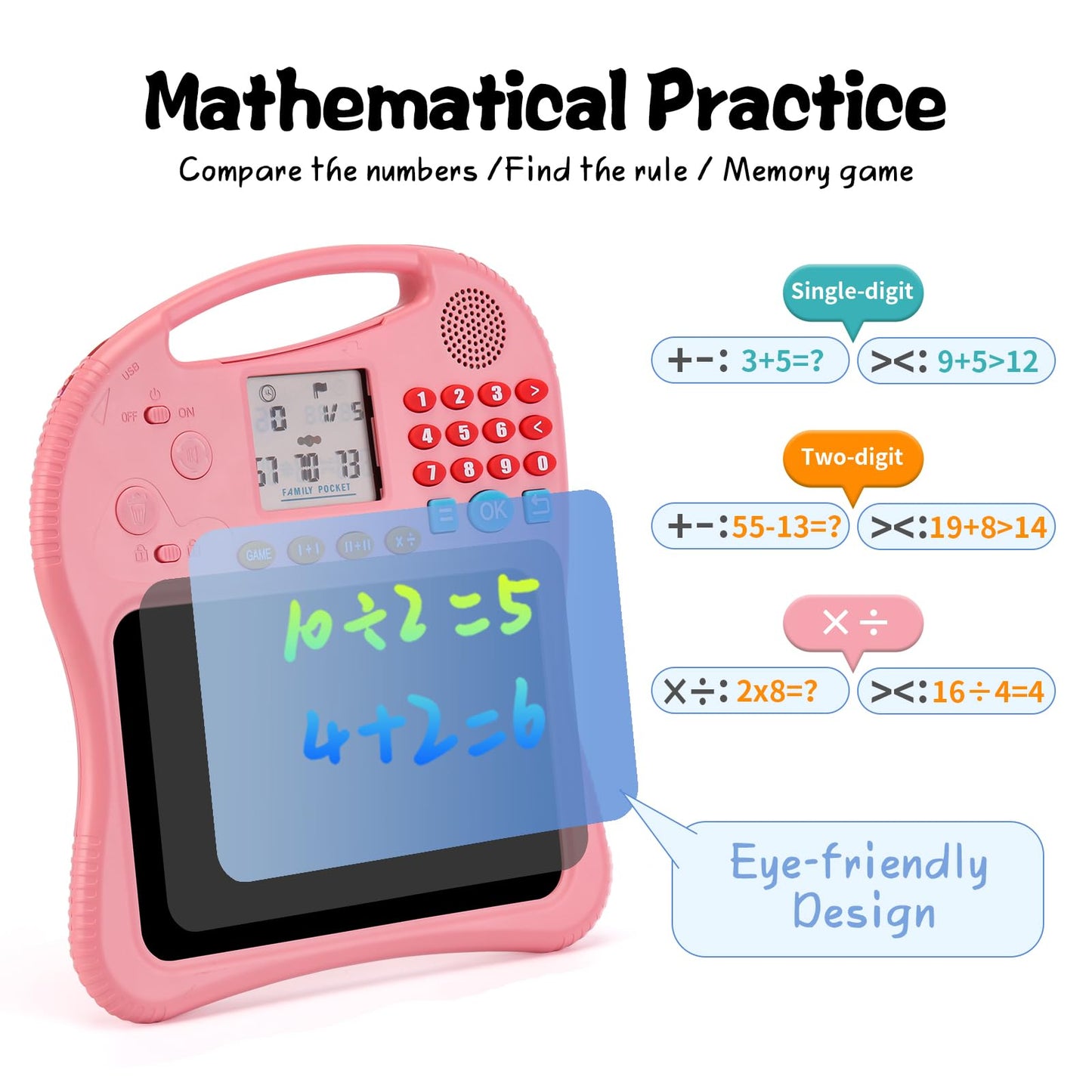 Kids Educational Learning Toys with Math Games,Talking Flash Cards and Writing Drawing Tablet, Speech Therapy Autism Sensory Toys Gifts for Toddler Preschool Activities Boys Girls Ages 3-10 (Pink)