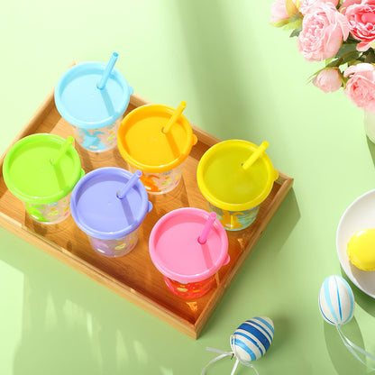 Nuanchu Cute Easter Plastic Cups with Lids and Straws Color Cups Reusable Tumbler with Lid and Straw for Coffee Cold Drinking Travel Parties(Innovative Color,12 Pcs)