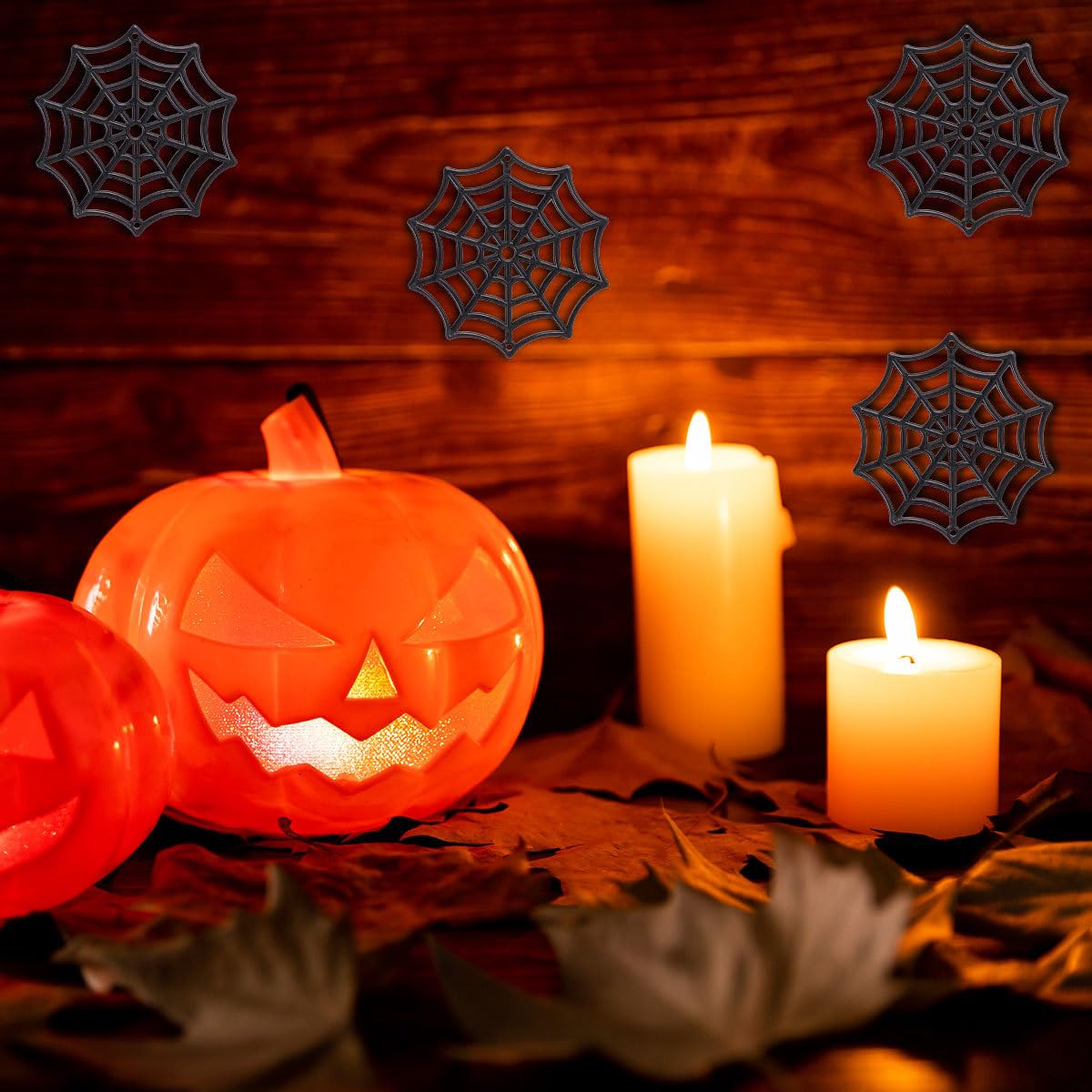 DECHOUS 50Pcs Plastic Spider Webs: Black Small Spider Webs Plastic Halloween Ornaments 1.9 Inch Cobwebs Decor for Indoor Outdoor Halloween Hanging