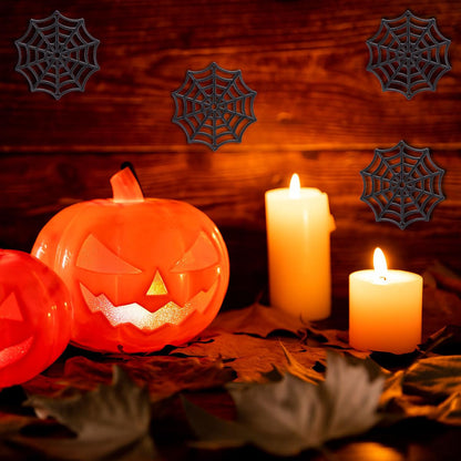 DECHOUS 50Pcs Plastic Spider Webs: Black Small Spider Webs Plastic Halloween Ornaments 1.9 Inch Cobwebs Decor for Indoor Outdoor Halloween Hanging